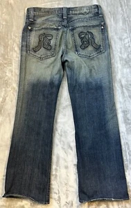 Rock & Republic Button Fly Womens Jeans Sz 33 Dark Light Wash Pocket Embroidery - Picture 1 of 9