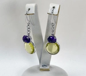 ORECCHINI IN ARGENTO 925 PENDENTI CON QUARZO LEMON E AMETISTA AGHT 0519 - Foto 1 di 3