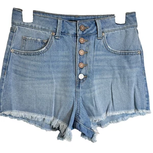 Sincerely Jules Jean Shorts Size 5/27 Blue Button Fly High Rise Denim Raw Hem - Picture 1 of 8