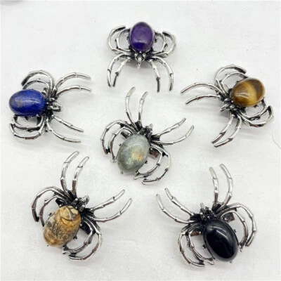 Energy Reiki Quartz Gemstone Oval Bead Spider Pendant (35x38mm) Necklace 18" AAA - Image 1 of 4