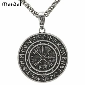 Herren Wikinger Pirat Kompass Anhänger Halskette Amulett Vegvisir Odin Stahlkette - Bild 1 von 5