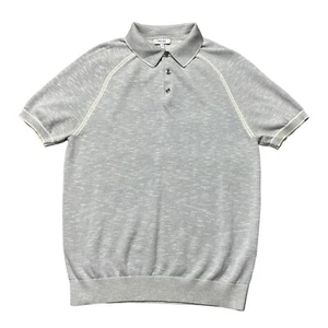 Reiss Polo Shirt Mens Small Blue Sammy Tipped Melange Cotton Blend Short Sleeve - Picture 1 of 9