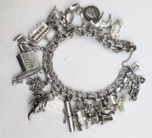 Vintage Sterling Silber ELCO Bettelarmband GELADEN mit 20 CHARMS! - Bild 1 von 7