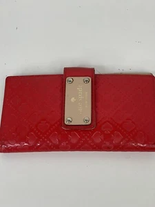 Kate Spade Wallet With Coin Zip New York Red patent Leather Tan - Picture 1 of 13