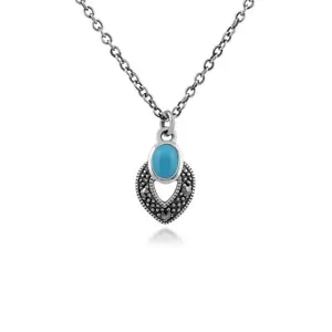 Art Déco Stile Ovale Turchese E Marcasite Collana IN 925 Argento Sterling - Foto 1 di 1