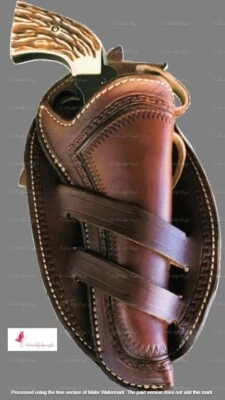 Double Cross Draw Gun Holster Leather Hand Crafted Western Caliber 22/38/357/45 - Image 1 of 4