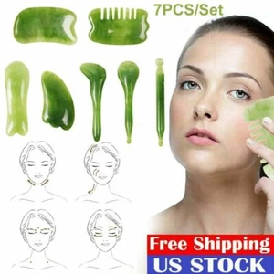 7PCS Natural Resin Quartz Stone Scraping Tool Gua Sha Board Facial Body Massage - Picture 1 of 12