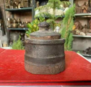 1900's Vintage Old Handcrafted Wooden Indian Kitchen Spice Container Jar Pot - Picture 1 of 8