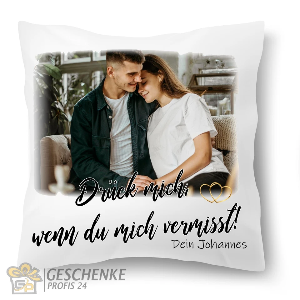 Drück mich, wenn du mich vermisst Kissen bedruckt, Valentinstag, Dekokissen Love - Bild 1 von 4