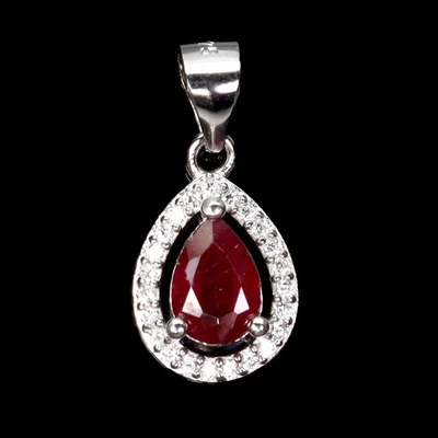 Black Friday 925 Sterling Silver Pendant Pear Ruby 7x5mm Natural Jewelry - Image 1 of 4
