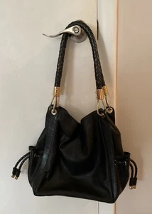 MICHAEL KORS SCHWARZ LEDER SCHULTERTASCHE Hobo Satchel Tote Zopfgriff gold - Bild 1 von 17