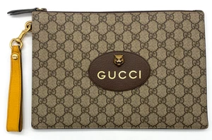 Gucci 473956 Neo Vintage GG Logo PVC Supreme Gold Tiger Logo Pochette - Foto 1 di 15