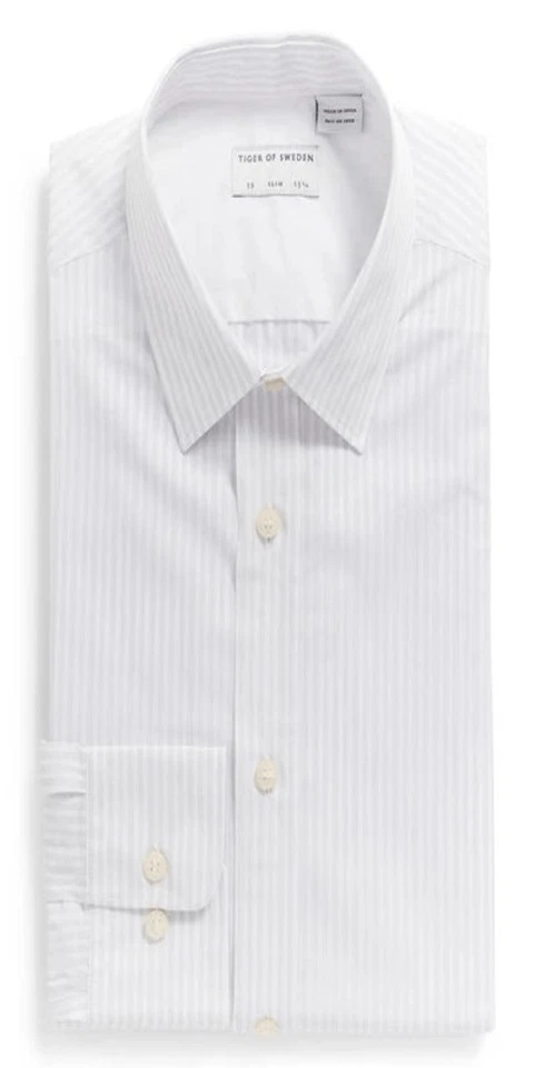 Tiger Of Sweden Adleyx Stripe Slim Fit Button-up Dress Shirt In Grey 41/16 - Image 1 of 4