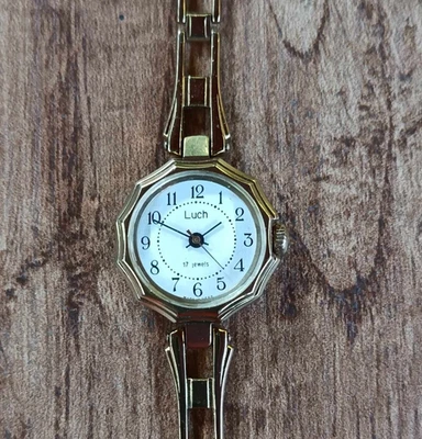 Luch vintage mechanical Russian gold toned octagon jewel watch - Image 1 of 4