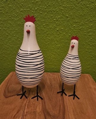 Wie Neu# Hühner Pärchen, Weiß, aus Holz, 23 + 19cm  - Bild 1 von 2