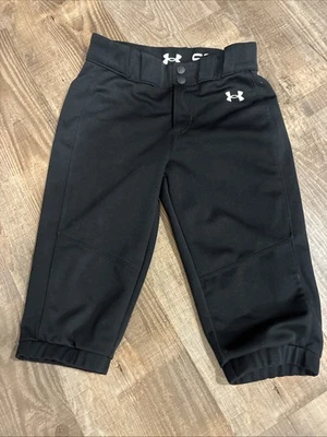 Under Armour Girls Youth Medium Softball Capri Pants Black With White Lettering  - Image 1 of 3