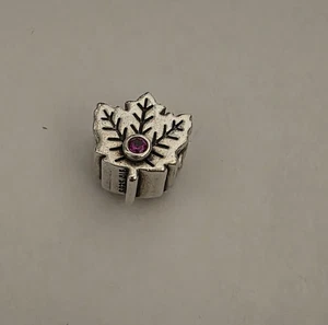 Genuine Pandora 925 silver charm Canadian Maple Leaf with Ruby  - Picture 1 of 5