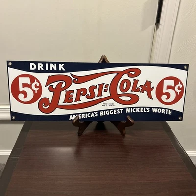 Ande Rooney Pepsi-Cola Porcelain Enamel Sign Retro, 18"W x 6"H - Image 1 of 4