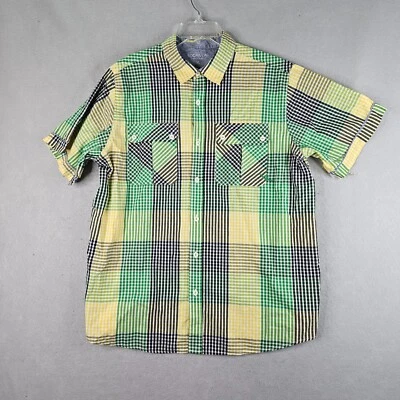 Camisa Rocawear Para Hombres XL Verde A Cuadros Abotonada Y2k Hip Hop Street Wear Corta Slv Foto 1 de 4