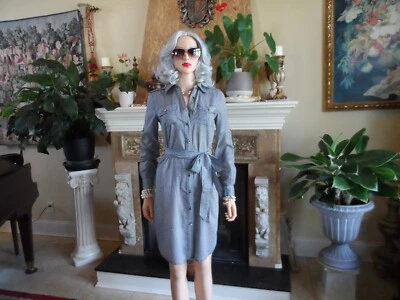 Tory Burch синий горошек печать хлопковая рубашка платье w/рулон вкладка рукава размер 2 - Изображение 1 из 4