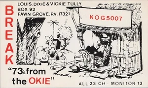 CB radio QSL postcard Louis Dixie Vickie Tully 1960s Fawn Grove Pennsylvania - Picture 1 of 1