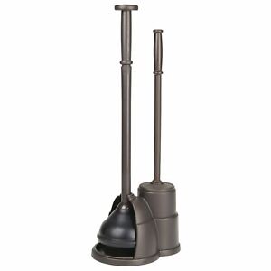 mDesign Compact Plastic Toilet Bowl Brush and Plunger Combo Set - Bronze