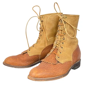 Vintage men's two-tone brown leather roper boots 10.5 Western Victorian Justin - Picture 1 of 13
