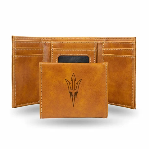 Arizona State Sun Devils Laser Engraved Brown Trifold Wallet Cover