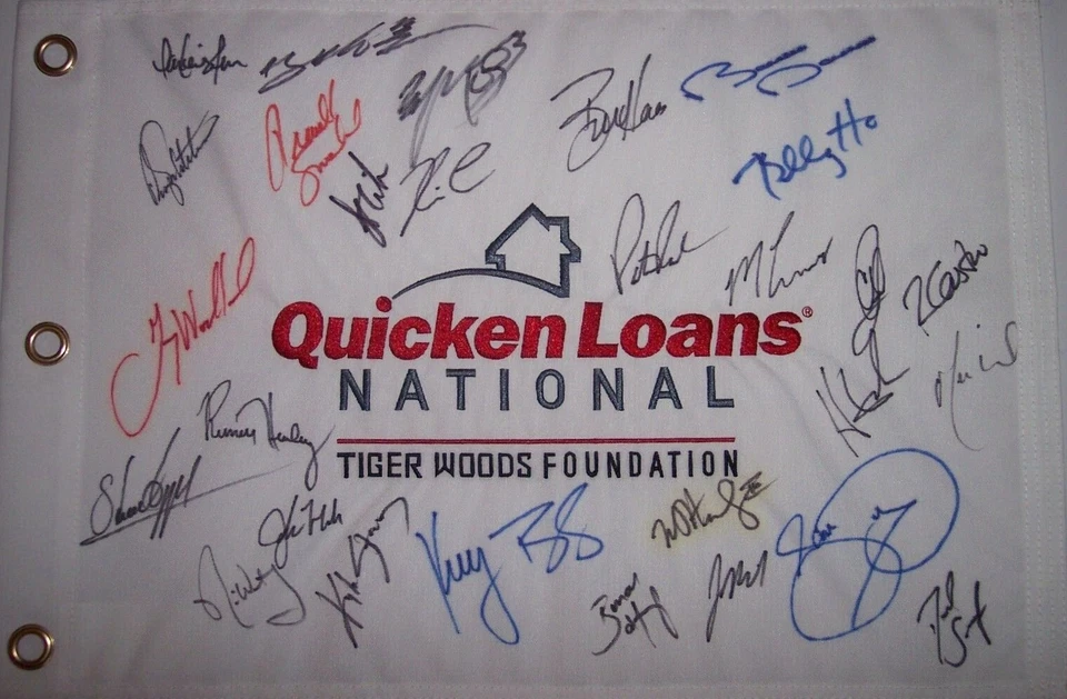 Bandera de golf firmada por Quicken Loans 2014 Jason Day Patrick Reed Gary Woodland Bradley Foto 1 de 2