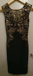 Lipsy - Black & Gold Patterned Bodycon Dress - UK Size 6 - Picture 1 of 2
