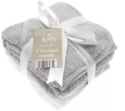 Elli And Raff 2 Grey White Hooded Bath Towels Newborn Baby Shower Wrap Boy Girl  • 10.15£