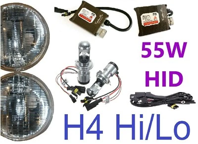 1pr 5 3/4" 143mm H4 Hi/Lo Headlights Lights with  JTX 55w HID Kit - Image 1 of 4