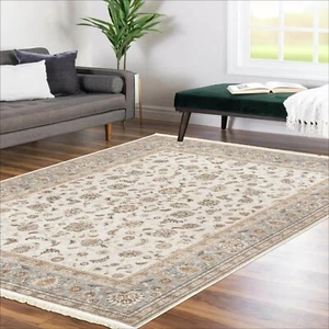 Alfa Rich 4x6 Area Rug, Ultra-Thin, Oriental, Cream Teal Rug, Non-Slip, Washable - Picture 1 of 7