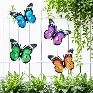4er Set bunte Schmetterlinge Metall Wandkunst hängend Indoor Outdoor Wohndeko NEU - Bild 1 von 13