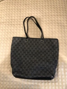 GUCCI BLACK CANVAS LOGO SHOPPER'S TOTE - Picture 1 of 12