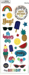 Happy Birthday Kid Popsicle Watermelon Ice Cream Party Glitter Puffy Stickers - Picture 1 of 2
