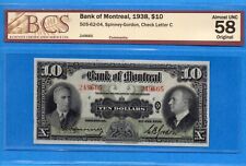$10 1938 Bank of Montreal Canada Chartered Note #505-62-04 - BCS AU-58