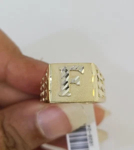 Real 10k Initial F Casual Ring Alphabet Yellow Gold 10kt Genuine - Picture 1 of 8
