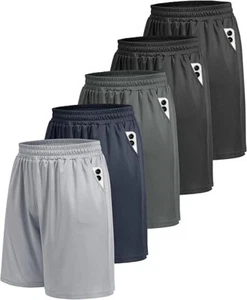 Mens Gym Shorts 5 Pack - Quick Dry Workout & Running Basketball Shorts - Picture 1 of 5