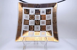 Mid Century Georges Briard Metallic Gold Design Bent Glass Square Platter - Picture 1 of 6