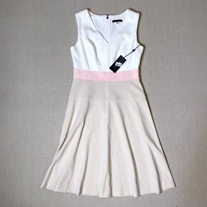 Tommy Hilfiger Fit & Flare Dress Womens 4 White Beige V Neck Tennis Country Club - Picture 1 of 13