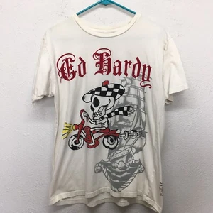 Vintage Ed Hardy Grafik T-Shirt Herren M Skelett Moped Schiff beflockt Baumwolle Y2K USA - Bild 1 von 5