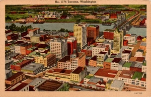 POSTCARD AERIAL VIEW TACOMA WASHINGTON - Picture 1 of 2