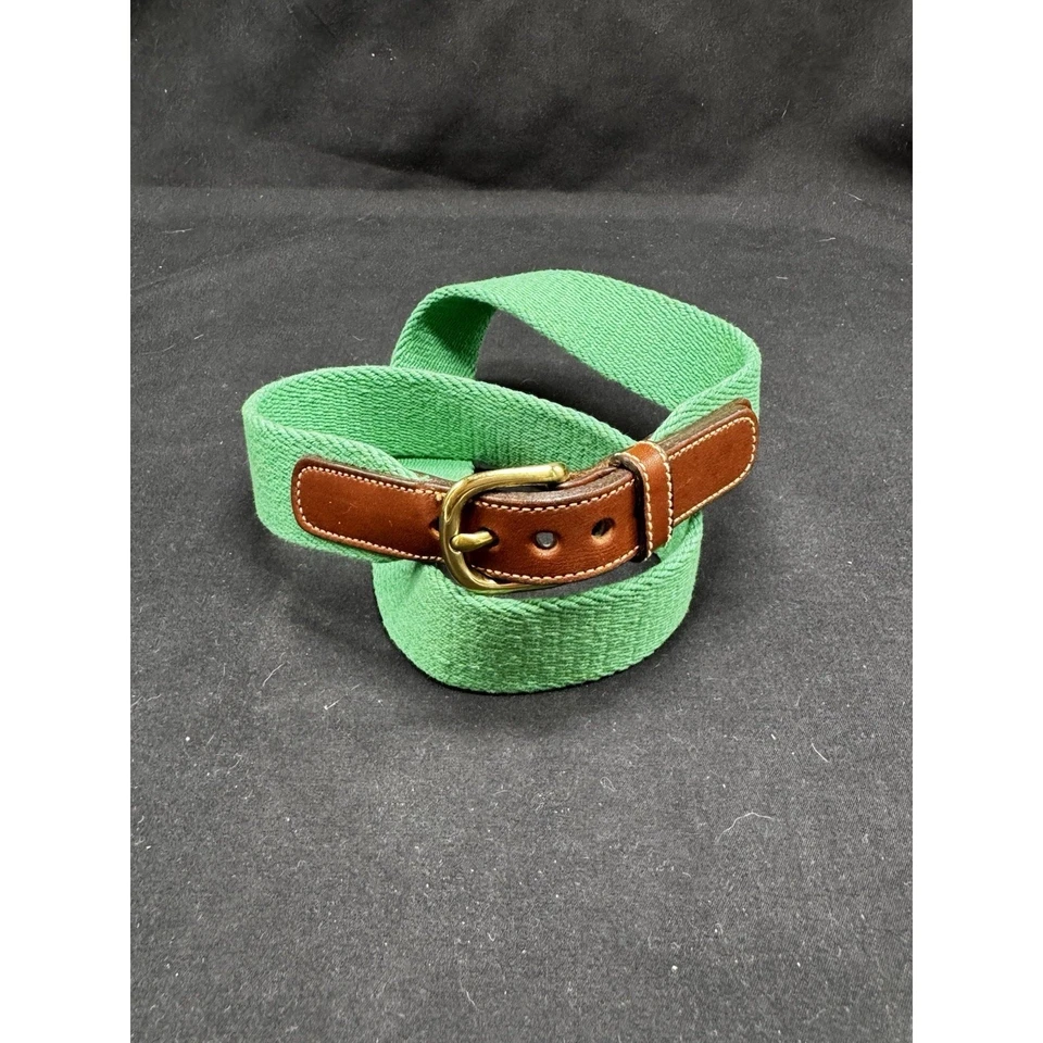 Cinturón Dooney & Bourke Vintage Cuero Marrón Lona Verde Talla 32 Preppy Beach Ware Foto 1 de 4