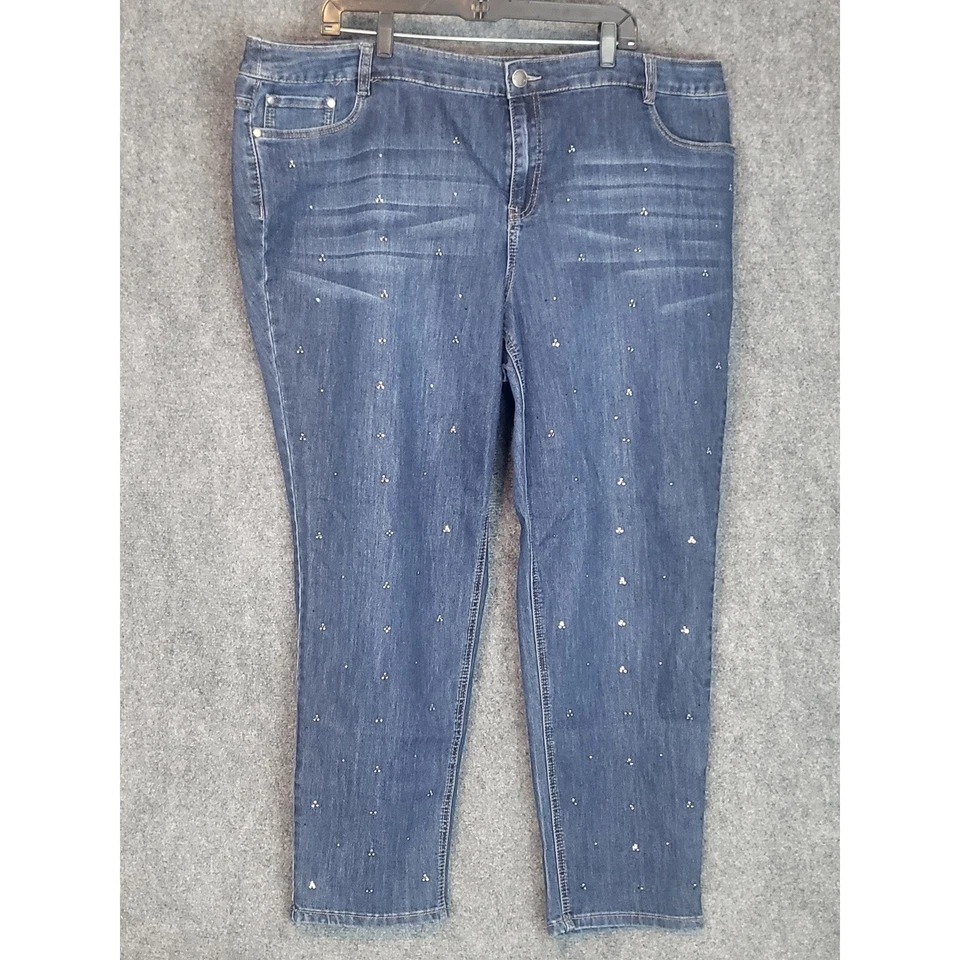 Avenue Denim Skinny Jeans Plus Size 24 Embellished Rhinestone Dark Wash Women - Image 1 of 4