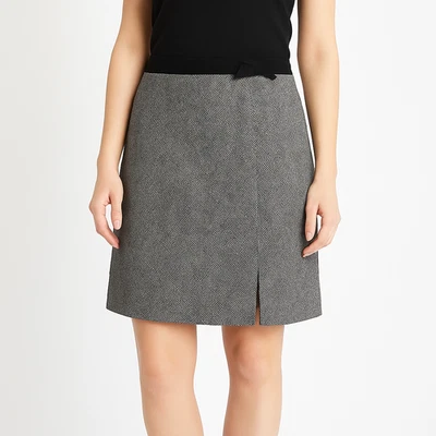 HAROLD’S Black Tweed Wool Blend Skirt Front Slit Waist Bow Size 6 - Image 1 of 4