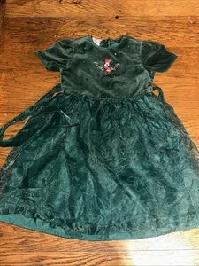 VTG Disney Store Minnie Mouse Green Velvet Holiday Dress for Girls 6/6x - Picture 1 of 9