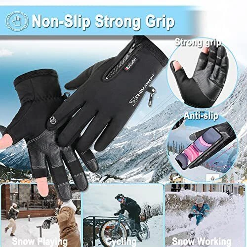 Winter Gloves for Men Women Waterproof Touchscreen Gloves Outdoor Thermal R2 - image 1 of 4