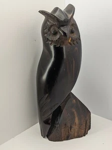 VTG OWL Ebony Puerto Vallarta Hand Carved Heavyweight Figurine Folk Art 1991 - Picture 1 of 12