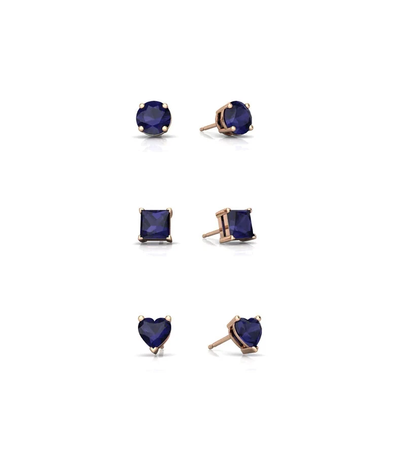 Pendientes redondos, cuadrados y corazón enchapados en oro rosa de 18k 6 mm azul creado 3 pares Foto 1 de 1